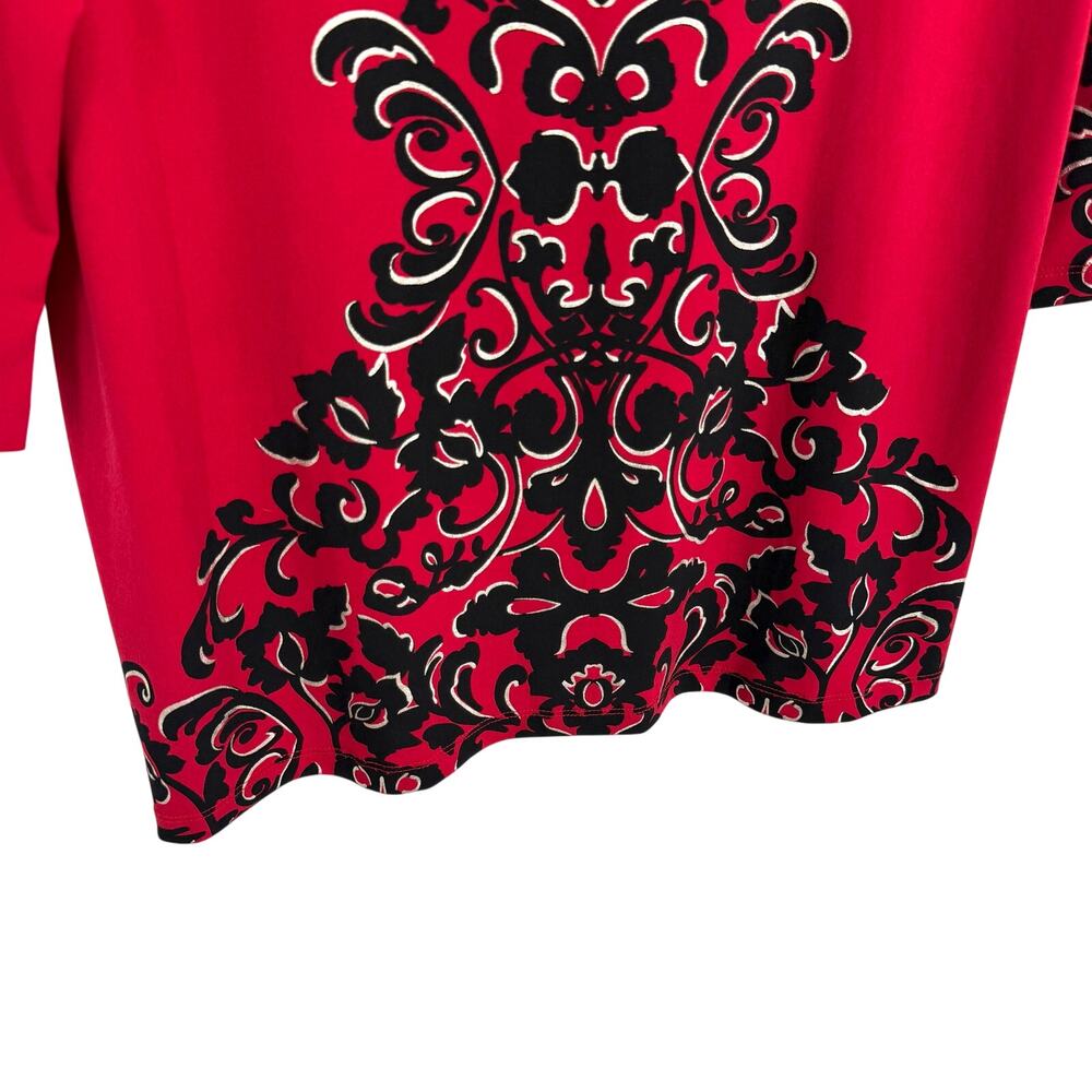 JM Collection Scarlet and Ebony Patterned Blouse - Picture 3 of 6